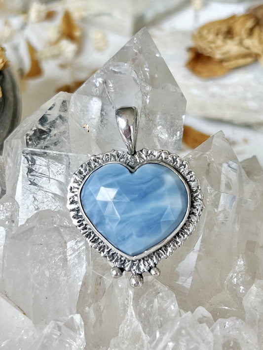 ‘Whispering Sky’ Blue Owyhee Opal Heart Talisman Pendant 925