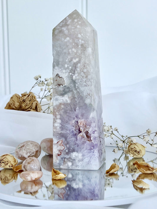 Flower Agate & Amethyst Tower FA7