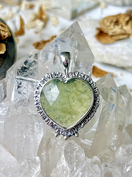 ‘Heart Of The Healer’ Glowing Faceted Prehnite Talisman Pendent 925
