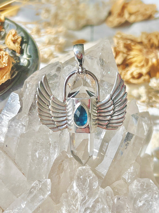‘Wings of Atlantis’ Ocean Kyanite & Angel Wings Talisman Pendant