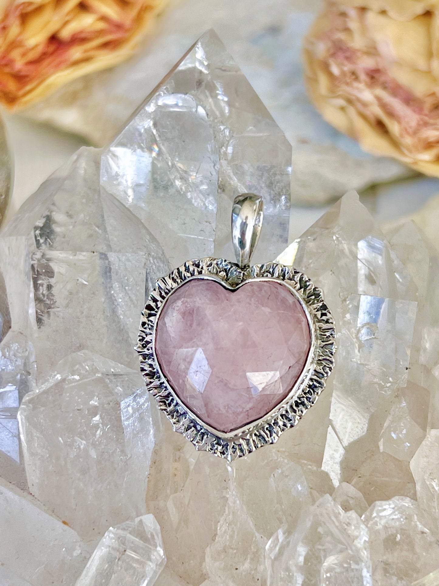 ‘Belle’ Faceted Pink Morganite Heart Sterling Silver Pendent