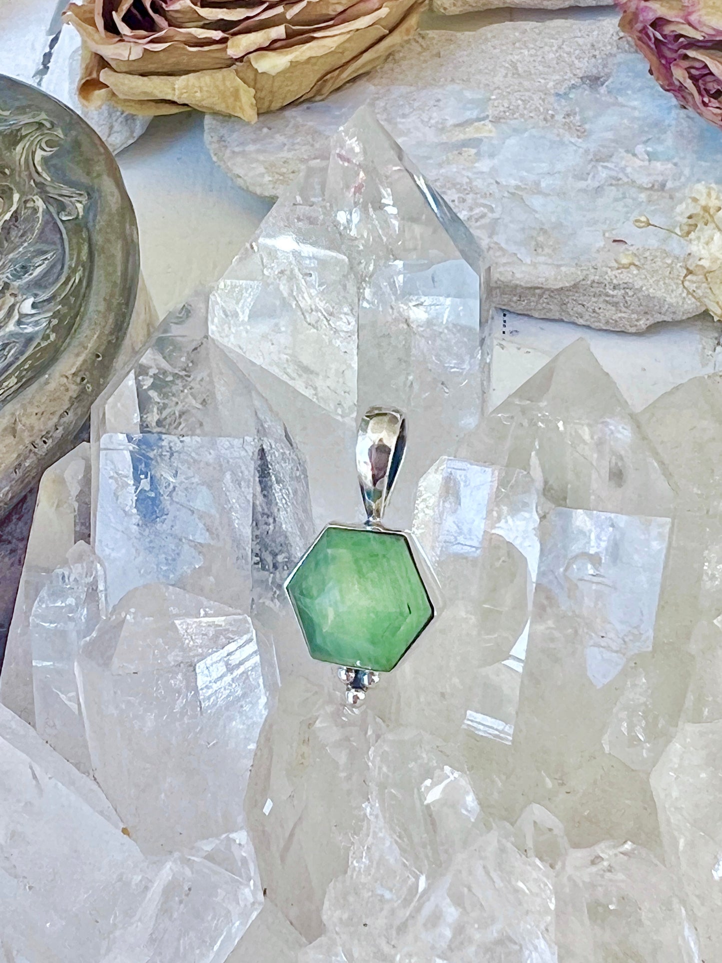 ‘Harmonia’ Hexagon Mint Green Kyanite Pendent 925 GK2