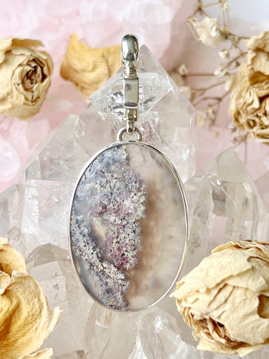 Moss Agate & Diamond Quartz Sterling Silver Pendent MAP3