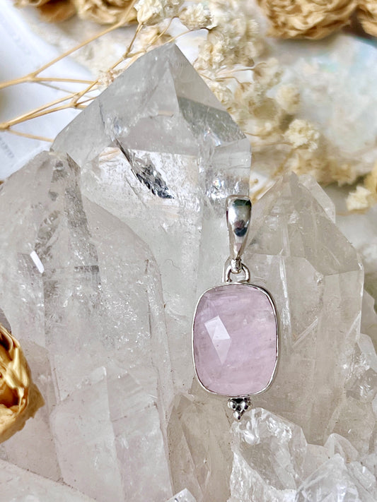 ‘Esme’ Faceted Pink Morganite Cushion Cut Sterling Silver Pendent MP1