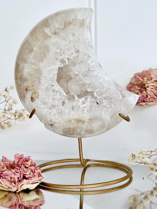 ‘Luna’ Druzy Agate Moon on Stand 4708