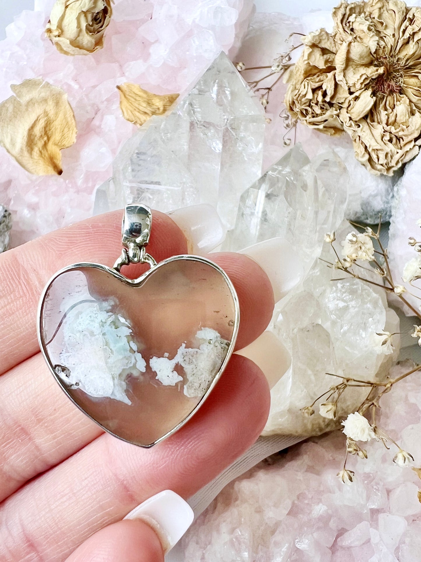 Flower Agate Heart SS 925 Pendent FAP4