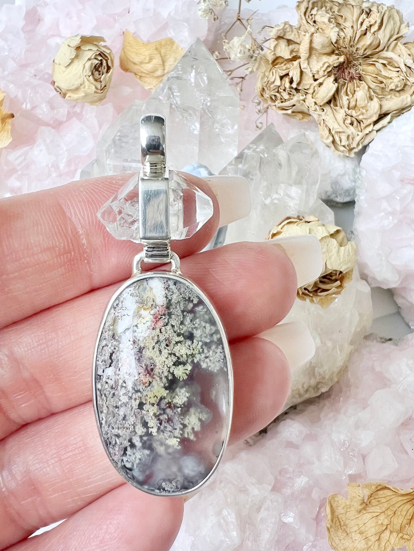 Moss Agate & Diamond Quartz Sterling Silver Pendent MAP5