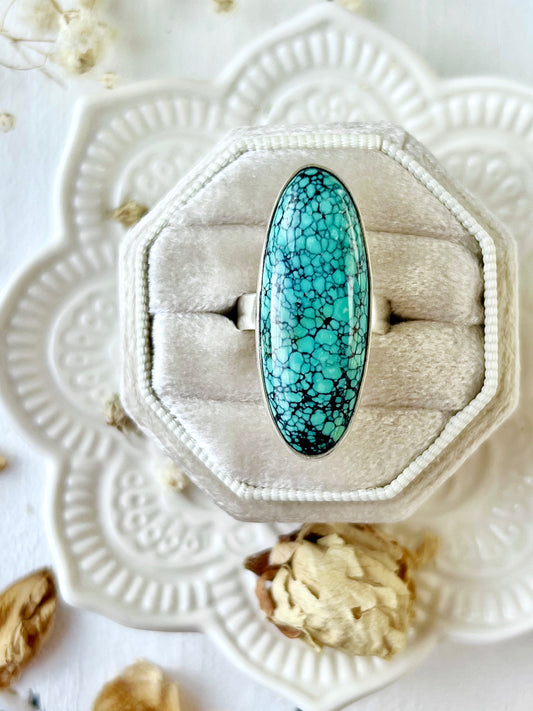 ‘Hathor’s Amulet’ Elongated Oval Turquoise Marquise SS Ring TR2