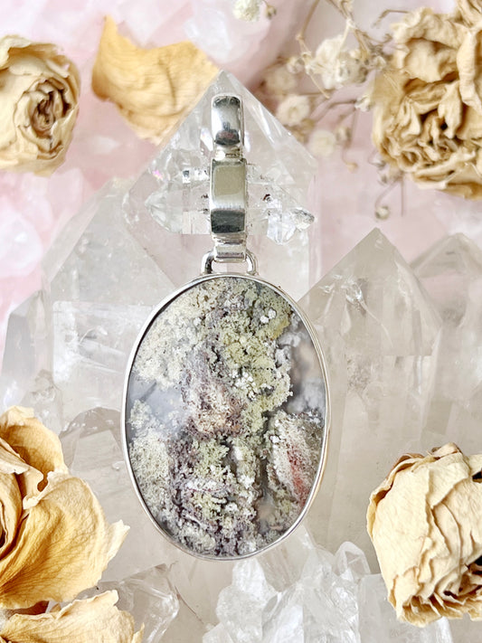Moss Agate & Diamond Quartz Sterling Silver Pendent 1823