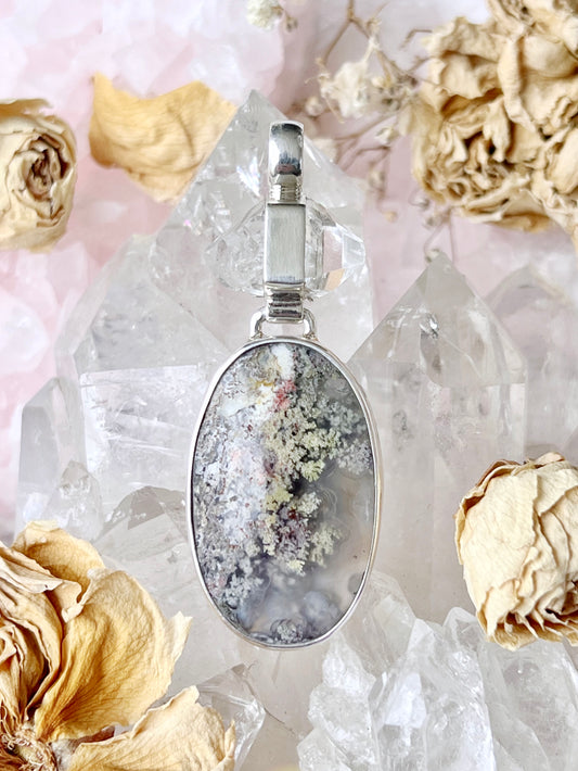 Moss Agate & Diamond Quartz Sterling Silver Pendent MAP5