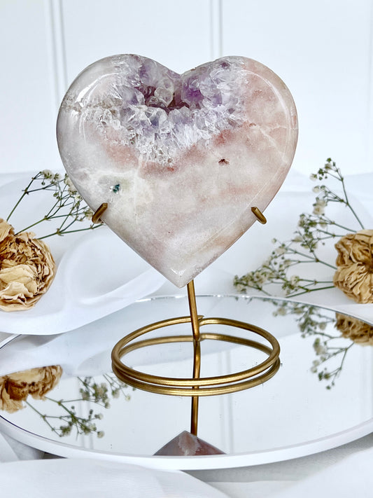 ‘Aphrodite’s Eternal Heart’ Pink & Purple Amethyst Heart On Stand 6095