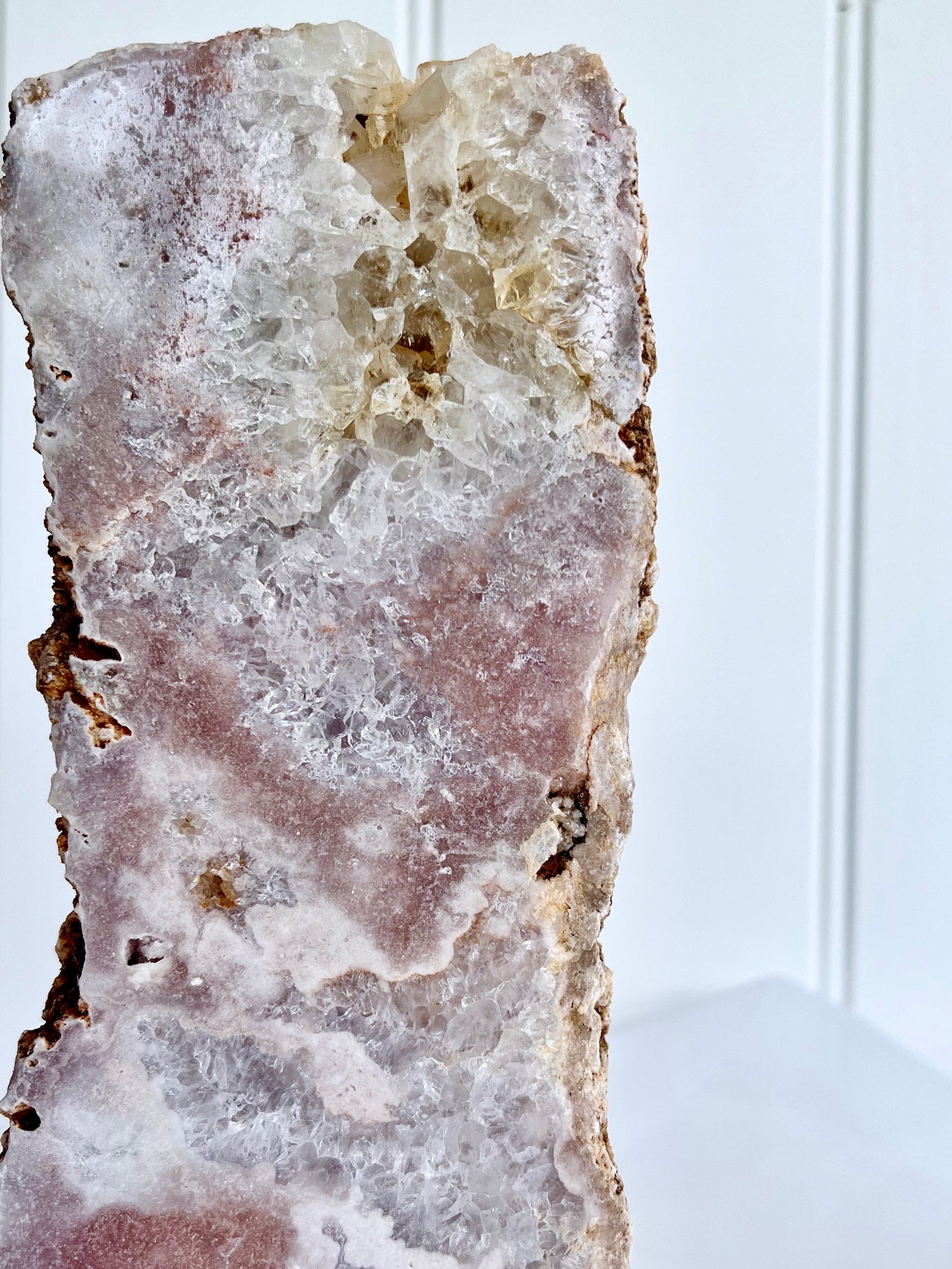 Brazilian Pink Amethyst Druzy Slab on Stand