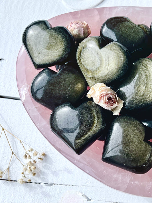 Golden Sheen Obsidian Puffy Hearts