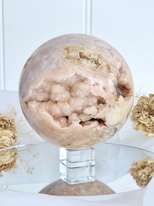 1.93kg Brazilian Pink Amethyst Geode Sphere with Druzy