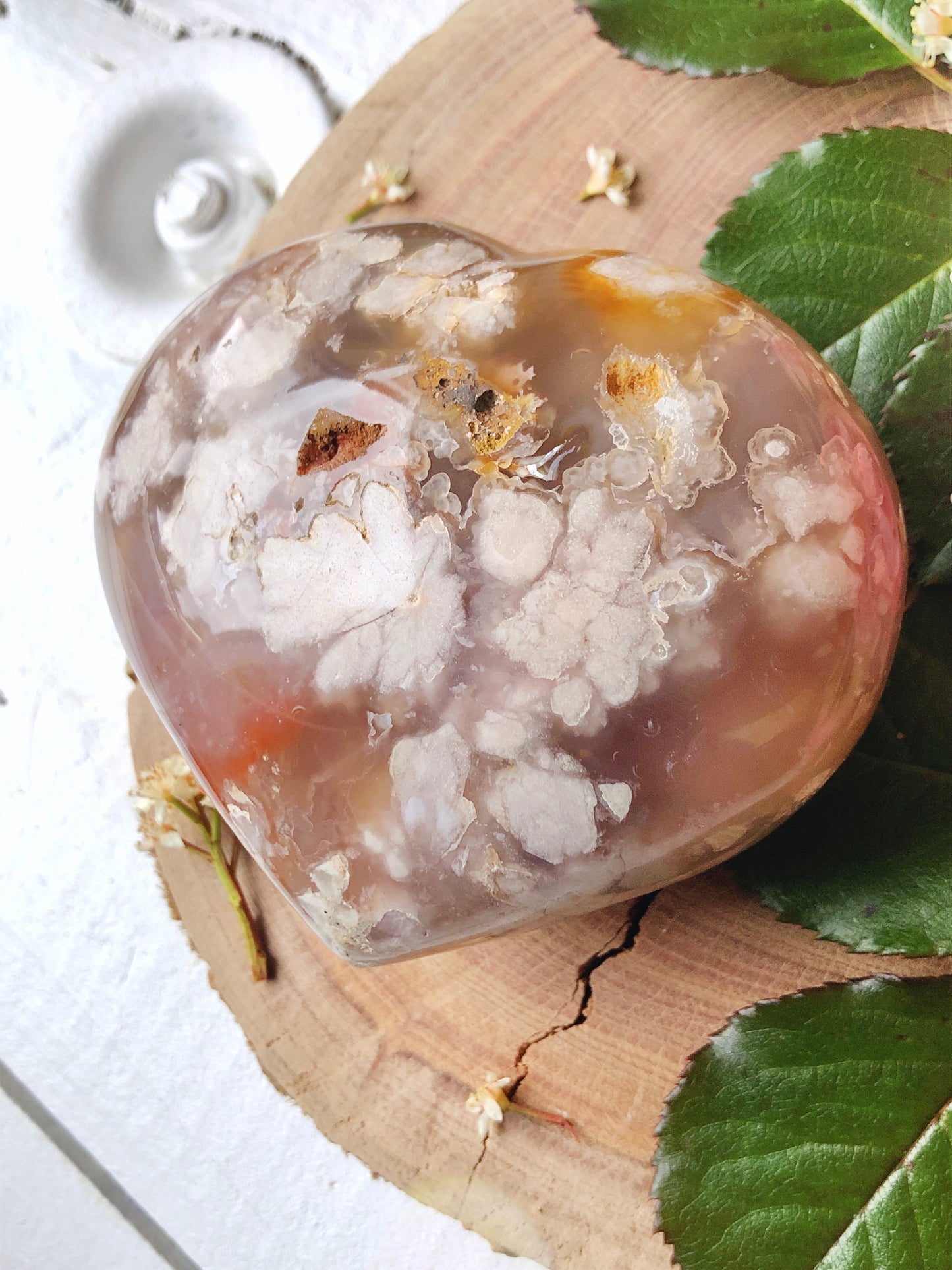 Flower Agate Heart with Druzy