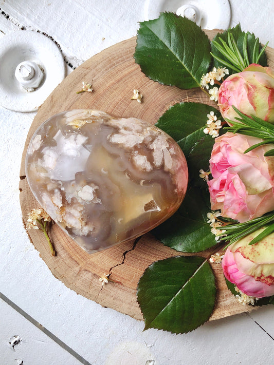 Flower Agate Heart with Druzy