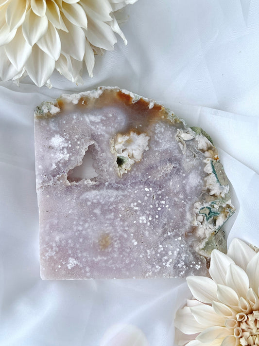 Carnelian Flower Agate & Amethyst Druzy Slab 2305