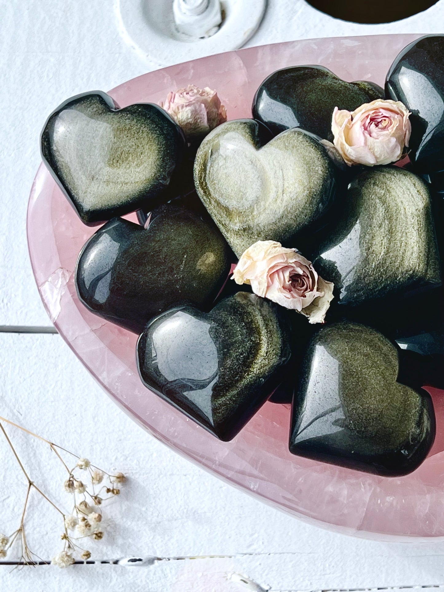 Golden Sheen Obsidian Puffy Hearts