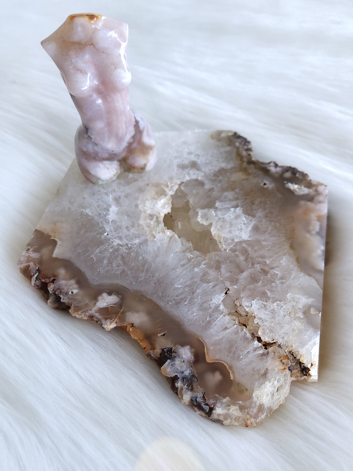 Flower Agate Standing Freeform Slab with Druzy