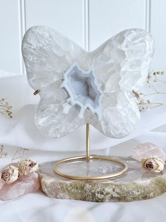 Brazilian Druzy Agate Polished Butterfly on Stand 4456