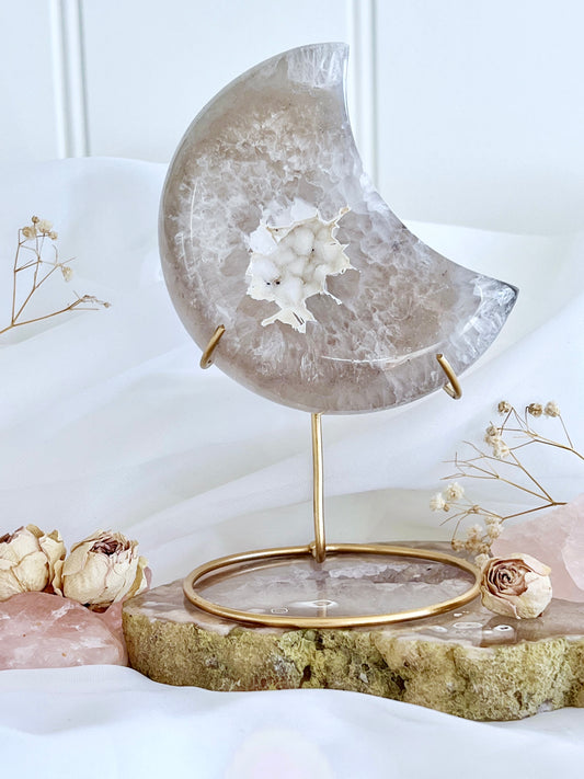 ‘Luna’ Druzy Agate Moon on Stand 4497