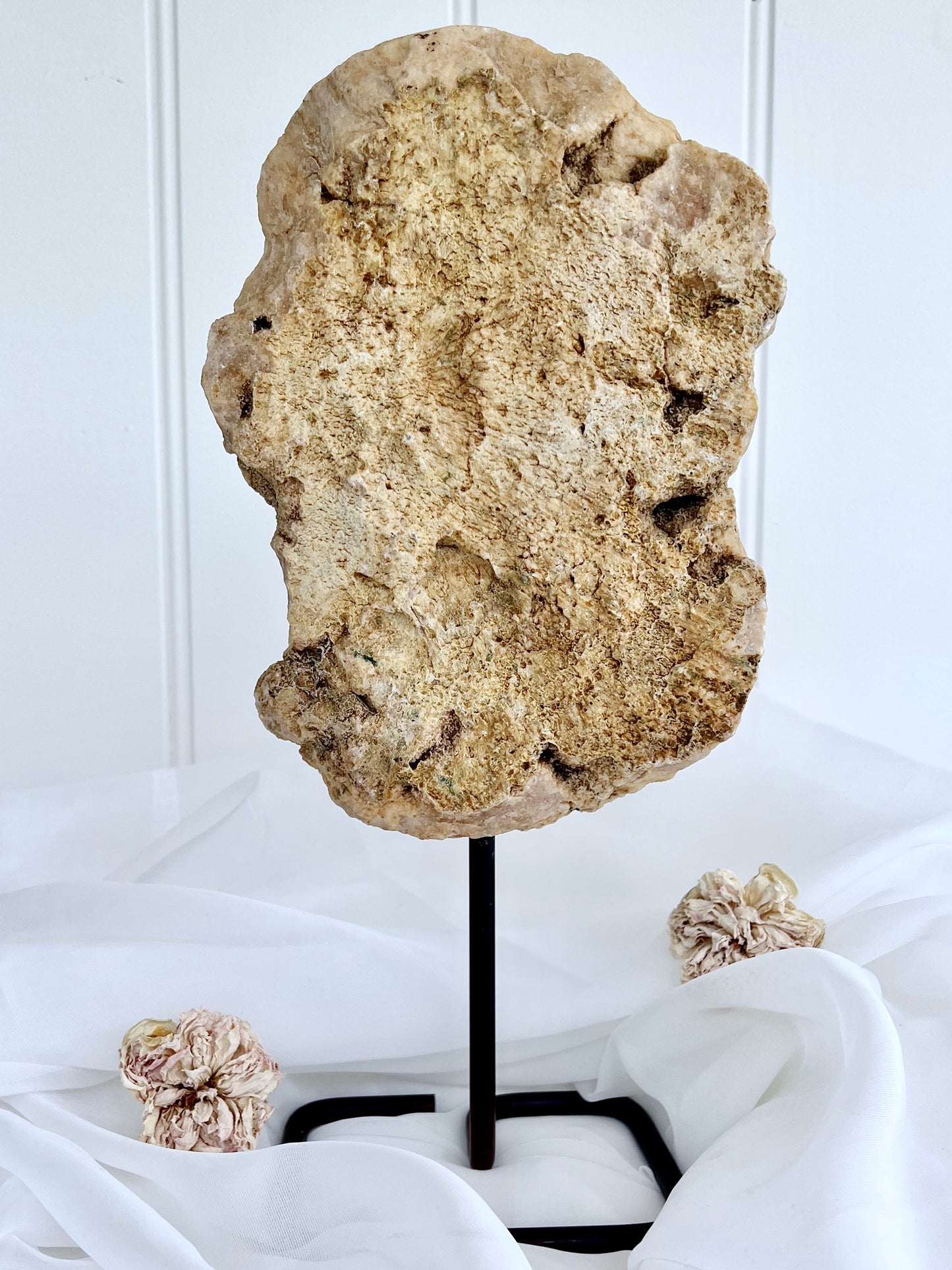 ‘Light of Aphrodite’ Brazilian Pink Amethyst Druzy Slab on Stand