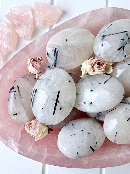 Black Tourmaline in Quartz Palm Stones