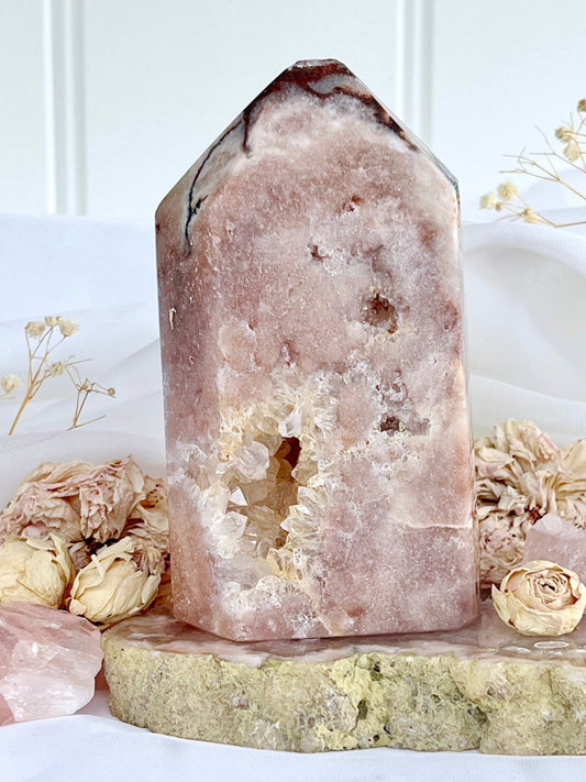 Brazilian Pink Amethyst Druzy Tabular Point with Red & Green Jasper 4114