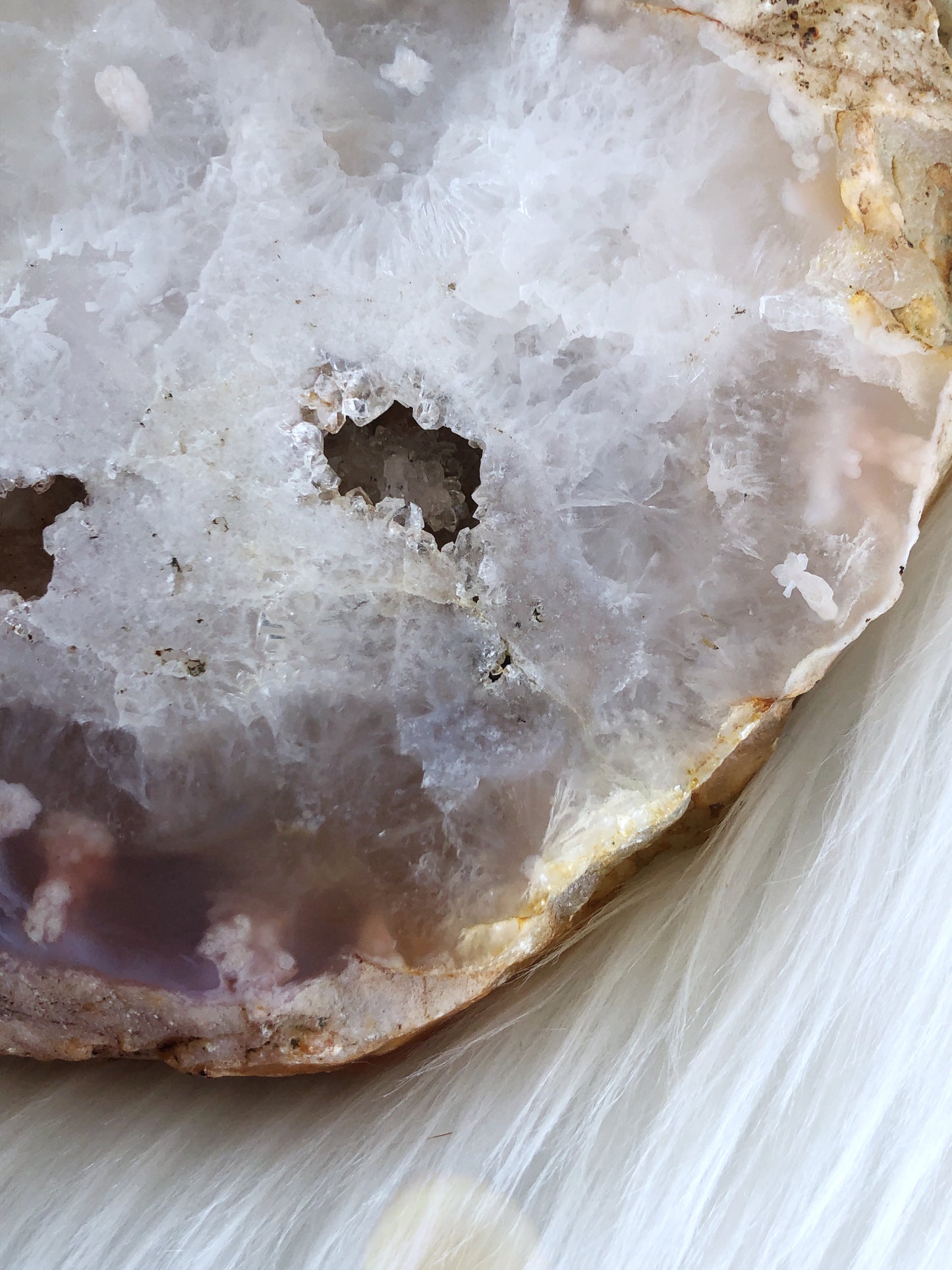 Delicate Flower Agate Geode Slab with Sparkling Pale Pink Amethyst Druzy