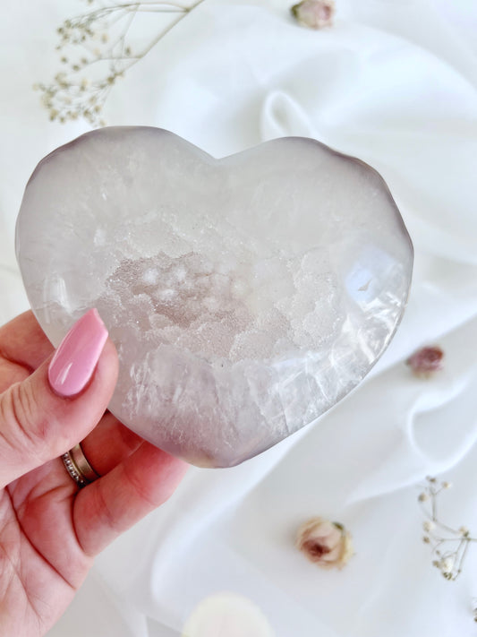 White Sugar Druzy Agate Geode Puffy Heart 4174