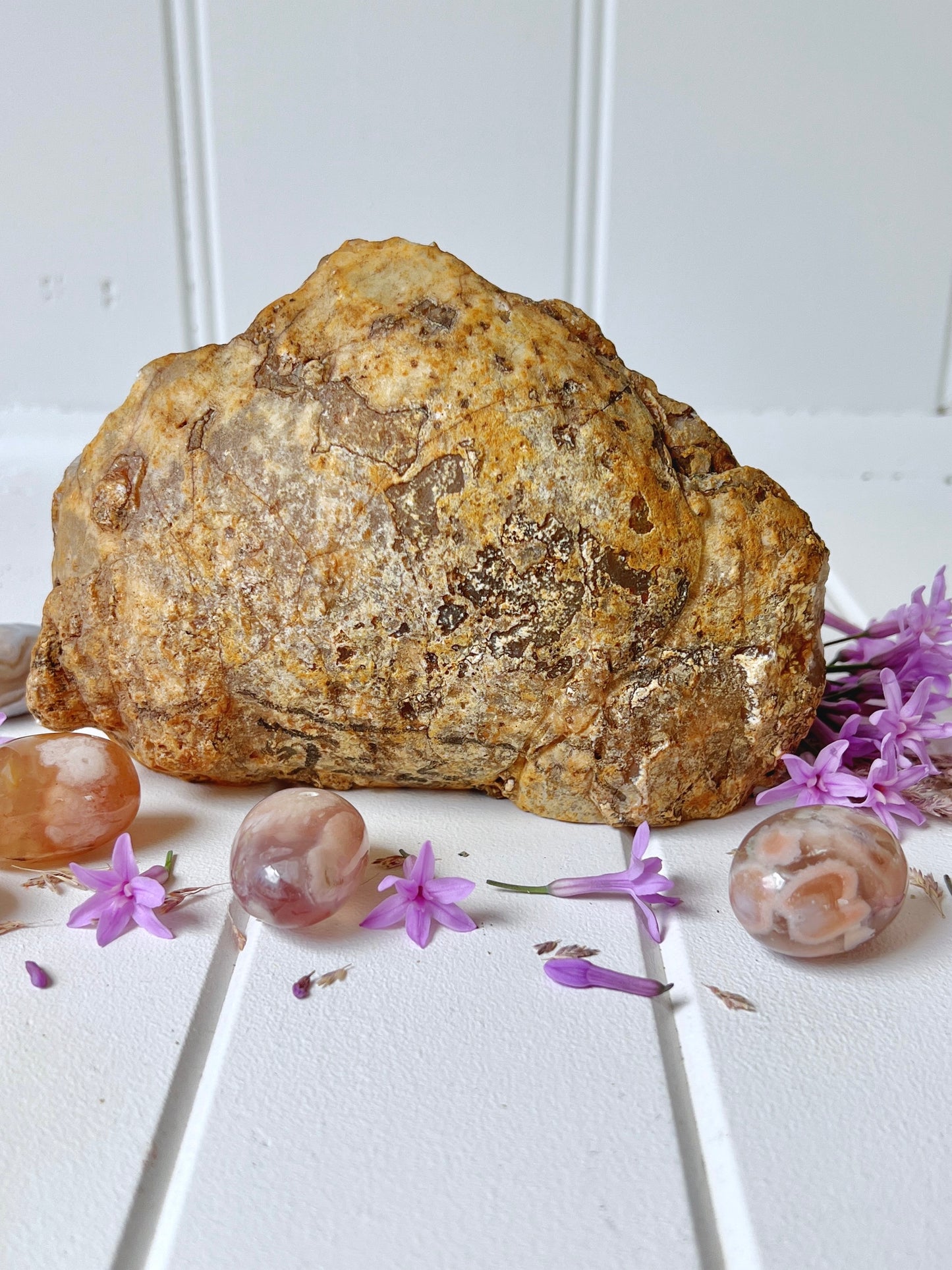 Flower Agate & Amethyst Standing Geode Freeform with Druzy