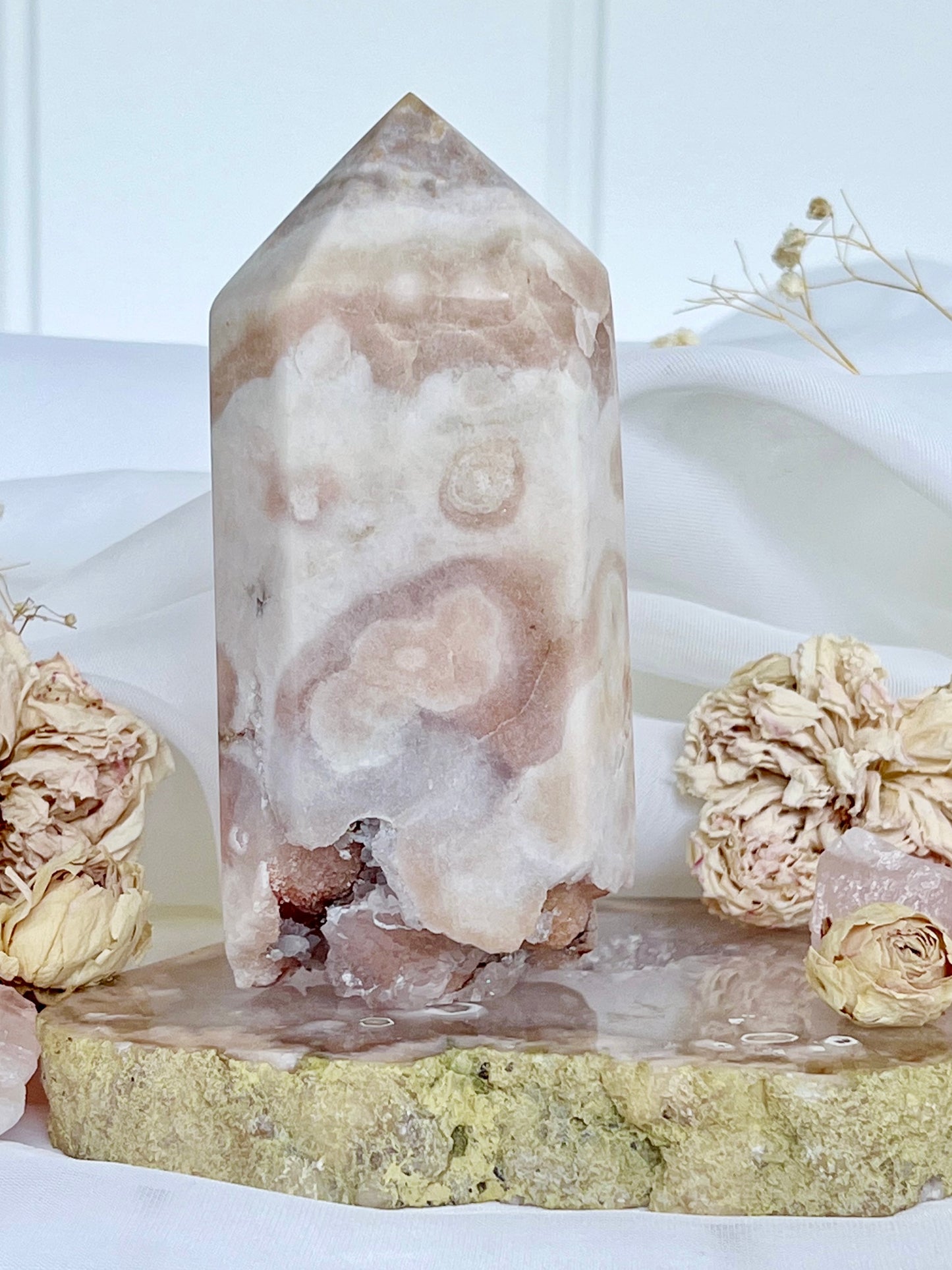 Standing Brazilian Orbical Flower Pink Amethyst Druzy Generator Point 3014