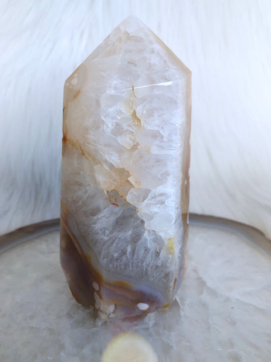 Quartz Geode Flower Agate Druzy Tower