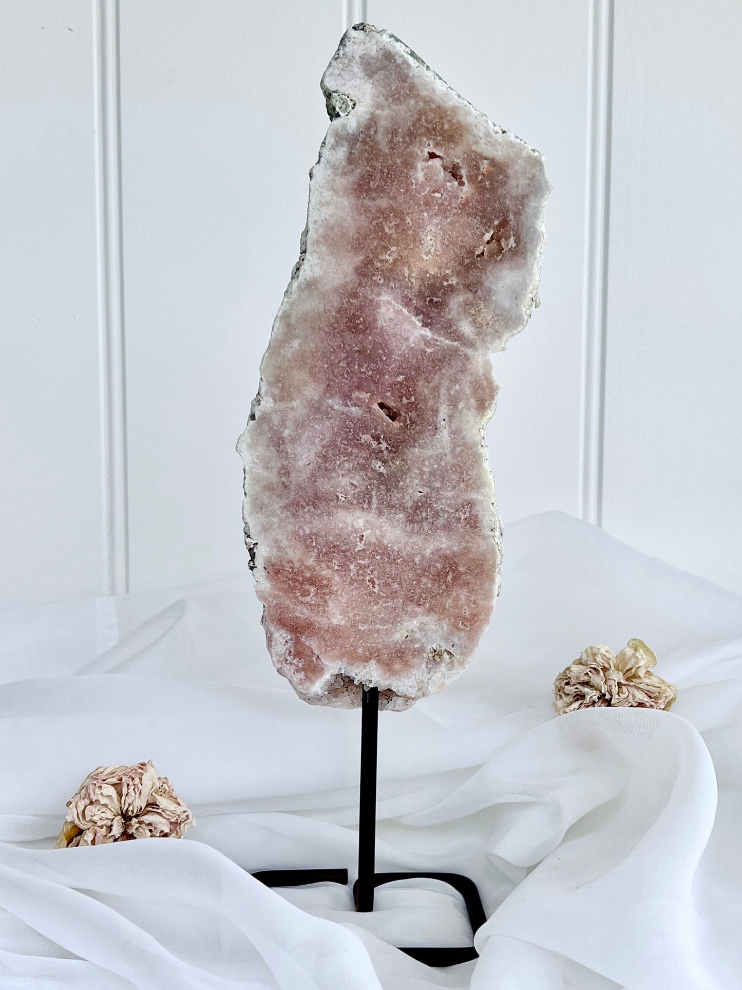 Brazilian Pink Amethyst Druzy Slab on Stand