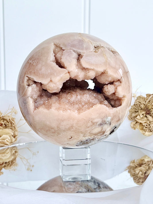 1.78kg Brazilian Pink Amethyst Geode Sphere with Druzy