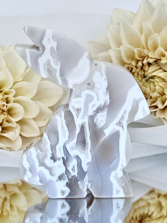 Snow Agate Bunny with Druzy 4858