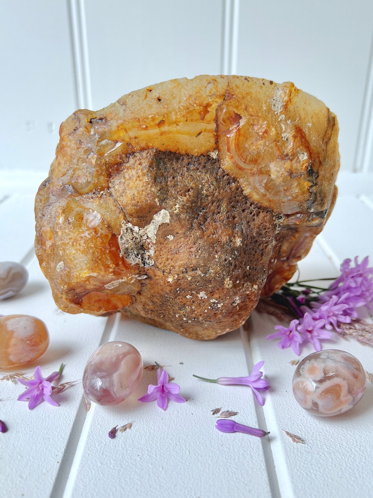 Flower Agate & Amethyst Standing Geode Freeform with Druzy