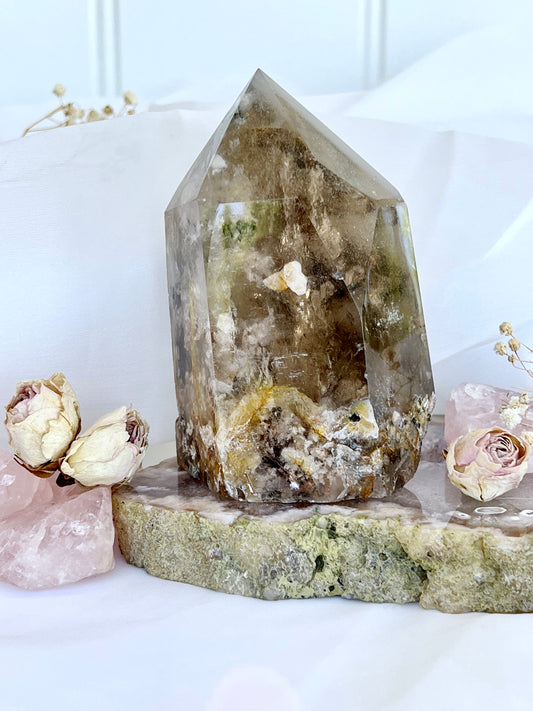 Rustic Half Polished Smokey Garden Quartz Generator Point 4441