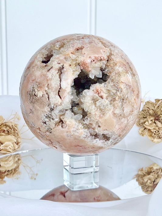 1.94kg Brazilian Pink Amethyst Geode Sphere with Druzy