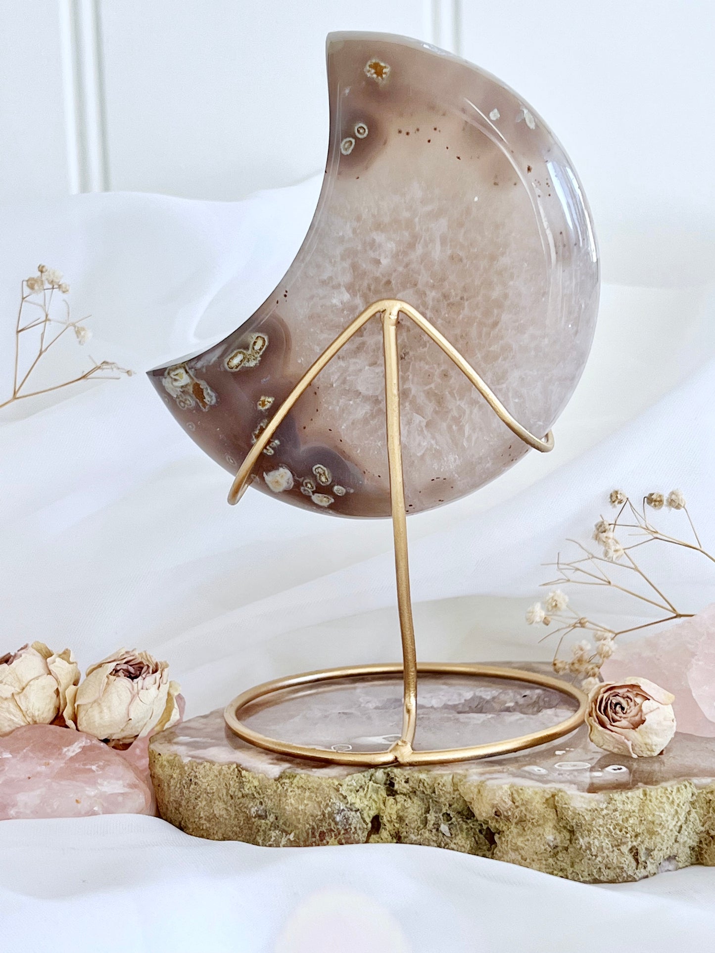 ‘Luna’ Druzy Agate Moon on Stand 4497