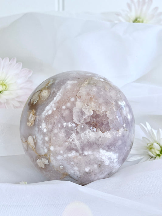 Amethyst Flower Agate with Druzy Sphere 3120