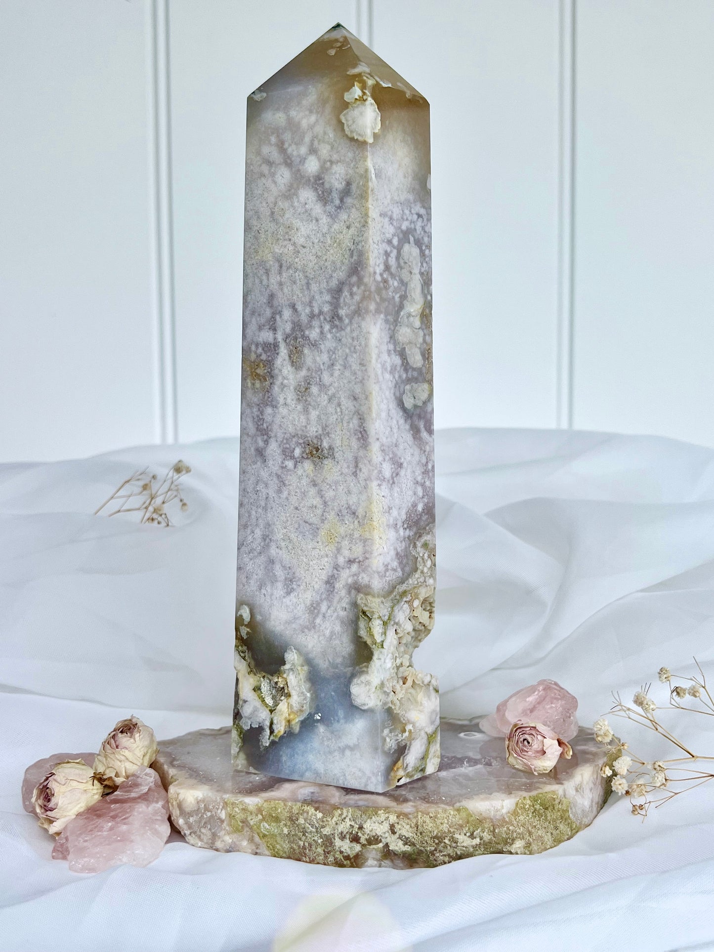1.6kg Flower Agate & Pink Amethyst Druzy Tower 4415