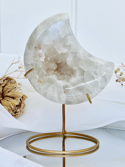 ‘Luna’ Druzy Agate Moon on Stand 4710