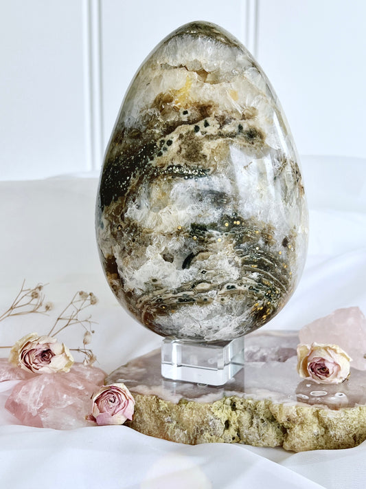 XL Ocean Jasper with Quartz Druzy Egg