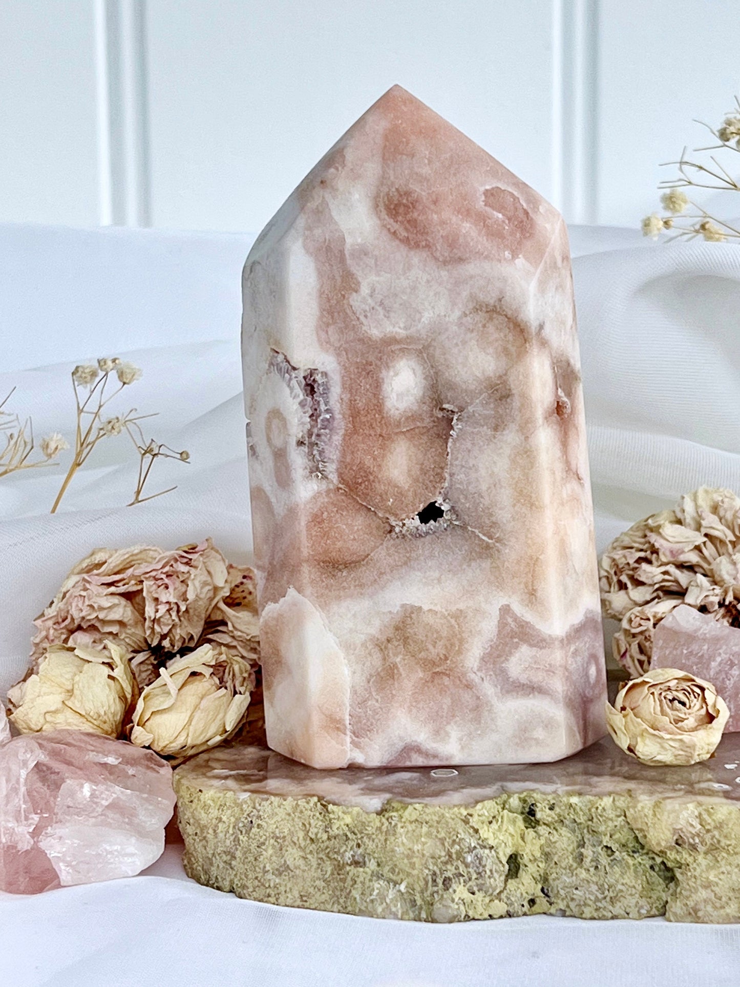 Brazilian Orbical Flower Pink Amethyst Druzy Tabular Point 3111