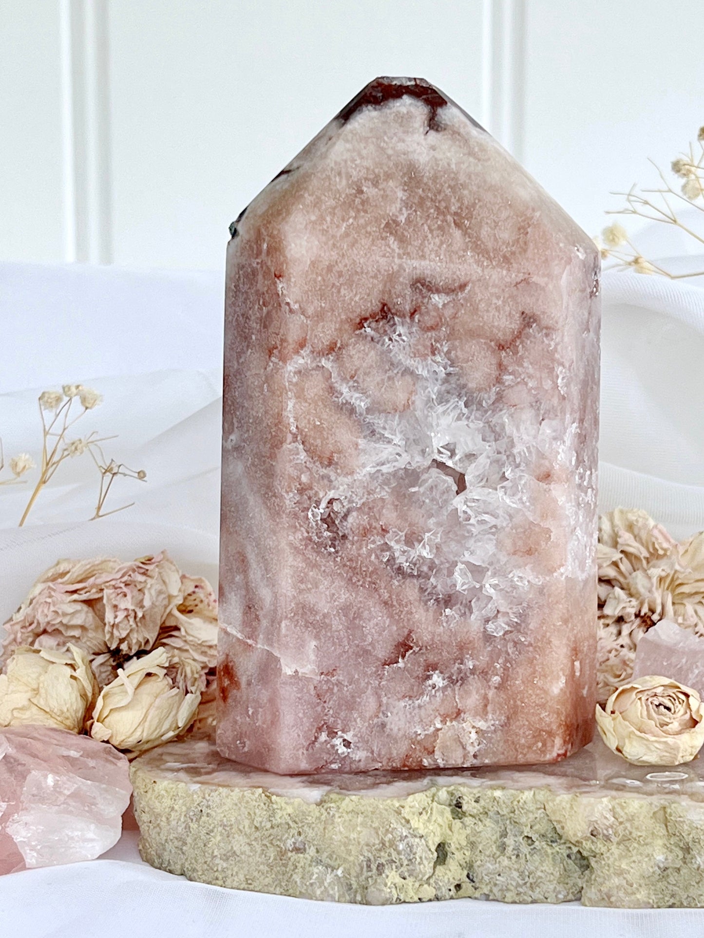 Brazilian Pink Amethyst Druzy Tabular Point with Red & Green Jasper 4114