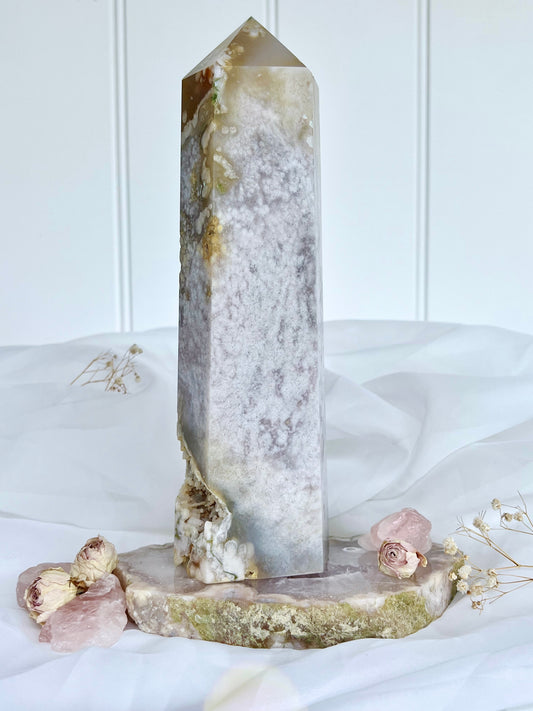 1.6kg Flower Agate & Pink Amethyst Druzy Tower 4415