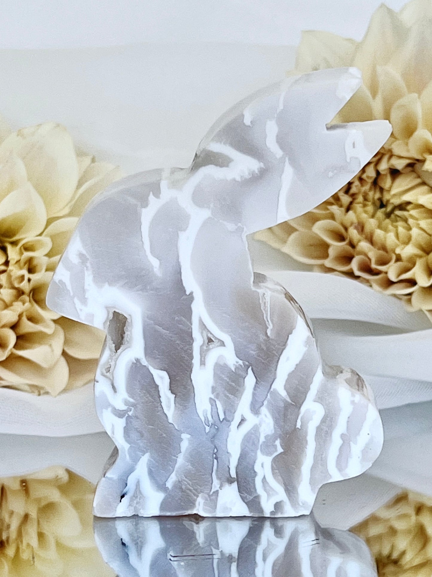 Snow Agate Bunny with Druzy 4858