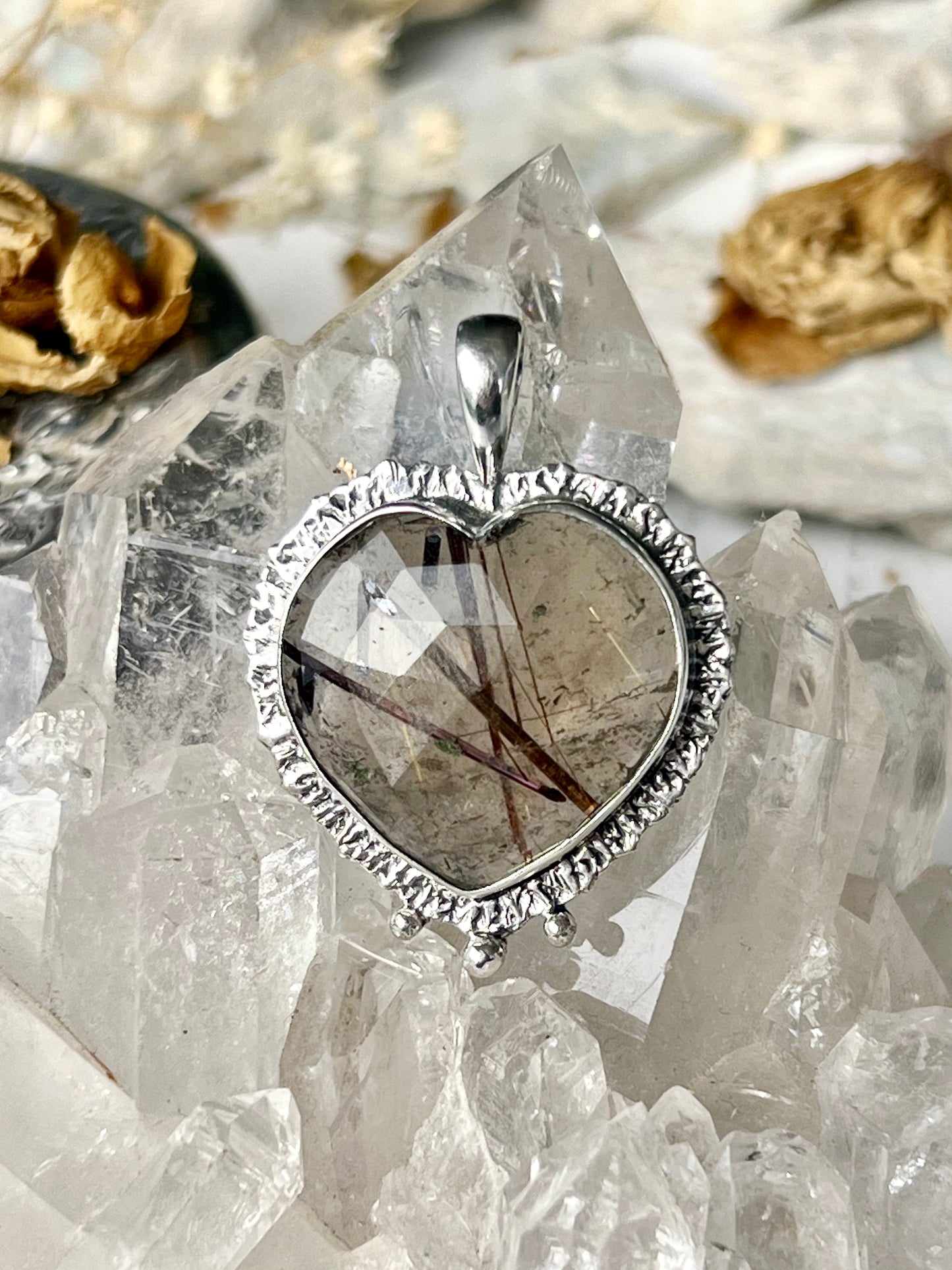 ‘The Emberthread Heart’ Copper & Golden Rutile In Smokey Quartz Talisman Pendent 925