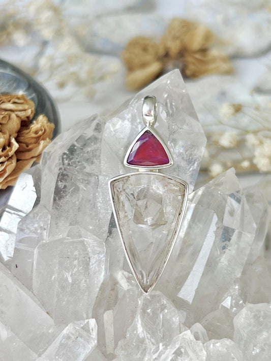 ‘Ember’ Manifestation Quartz & Mexican Fire Opal Pendent 925 MQFO1